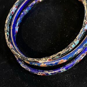 Set of 3 Vintage Cloisonne Bangle Bracelets Flowers Designs Colors